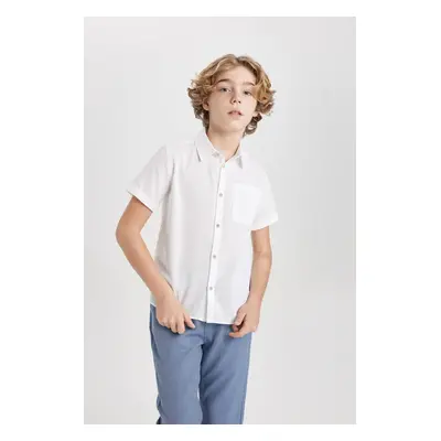 DEFACTO Boy's Polo Collar Linen Look Short Sleeve Basic Shirt