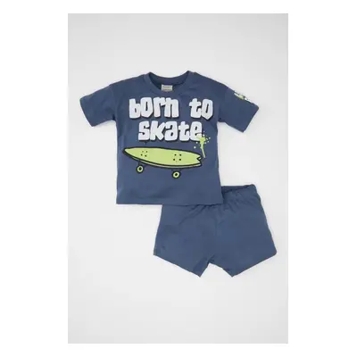 DEFACTO Baby Boy 2-Piece Set Printed Short Sleeve T-Shirt Top Elastic Waist Shorts Bottom