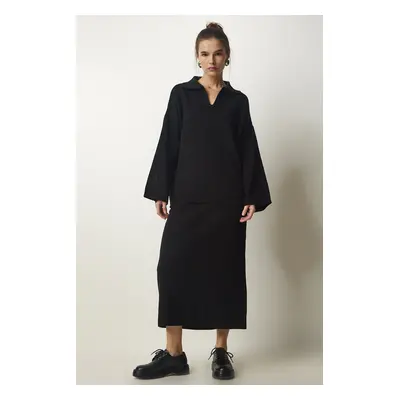 Happiness İstanbul Women's Black Polo Neck Stylish Knitwear Sweater Skirt Suit