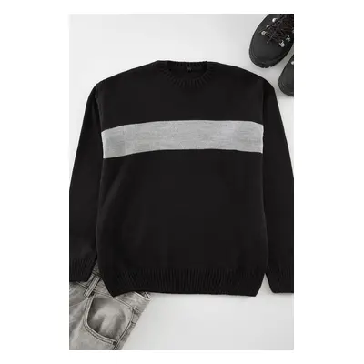 Trendyol Black Regular Crew Neck Color Block Knitwear Sweater