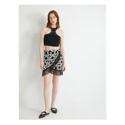 Koton Mini Skirt Normal Waist Tassel Detailed Viscose