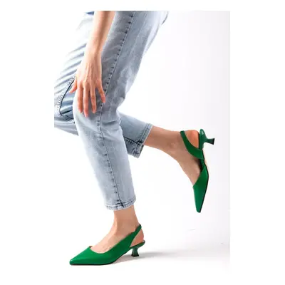 Mio Gusto Mitzie Green Color Open Back Short Heels Women's Shoes