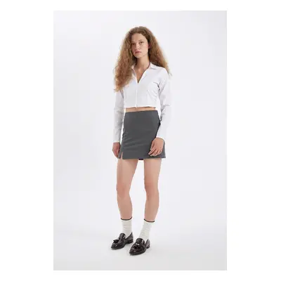 DEFACTO High Waist Basic Plain Cotton Slit Lined Mini Skirt