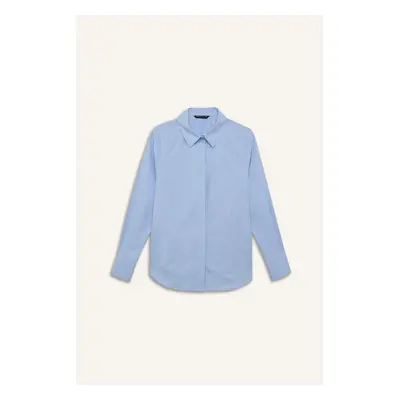 DEFACTO Fitted Basic Plain Button Down Bengaline Woven Long Sleeve Shirt