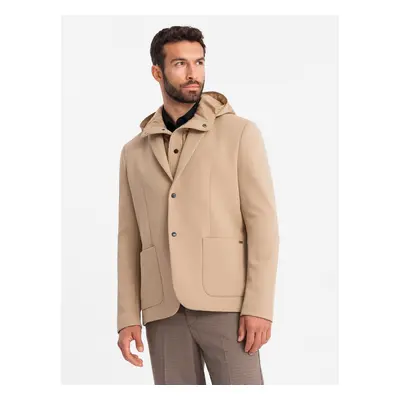 Ombre Men's jacket with high collar and hood - light brown