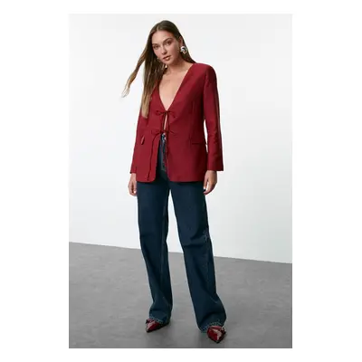 Trendyol Burgundy Tie Detailed Woven Blazer Jacket