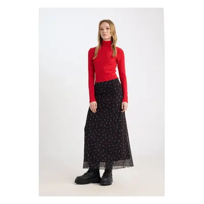 DEFACTO Coool A Shape Patterned Normal Waist Tulle Maxi Skirt