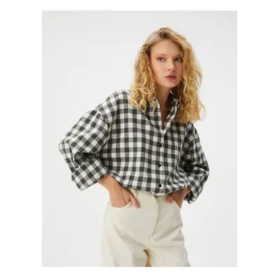 Koton Crop Lumberjack Shirt Tie Waist Long Sleeve Soft Textured