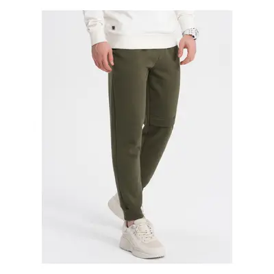 Ombre Men's sweatpants with stitching and leg zipper - olive