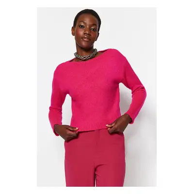 Trendyol Fuchsia Crop Měkký texturovaný základní pletený svetr