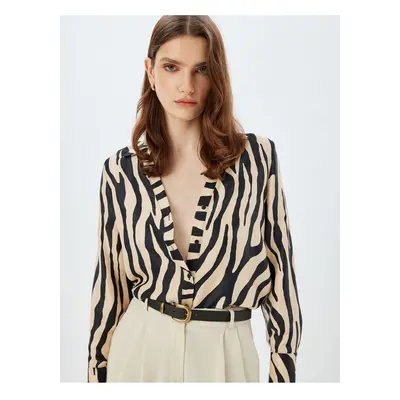 Koton Zebra Patterned Shirt Long Sleeve V Neck