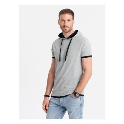 Ombre Casual men's cotton hooded t-shirt - grey melange