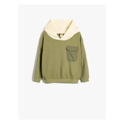 Koton Sweatshirt Hooded Collar Color Block Single Pocket Detail Cotton