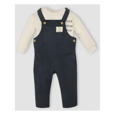 DEFACTO Baby Boy 2-Piece Set Crew Neck Printed T-Shirt Overalls