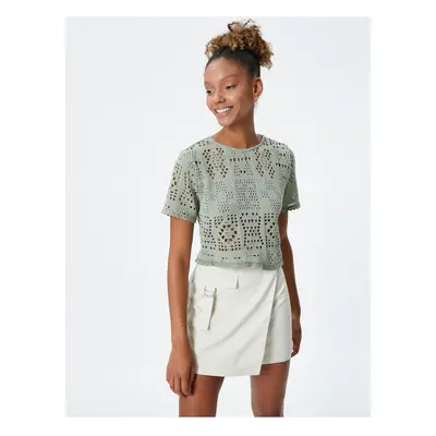 Koton Openwork T-Shirt Crew Neck Short Sleeve