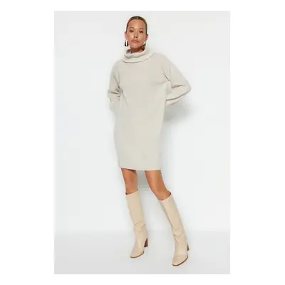 Trendyol Stone Mini Knitwear Wide Pattern Dress