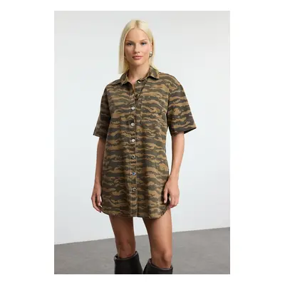 Trendyol Multicolored Zebra Patterned Brown Mini Denim Dress