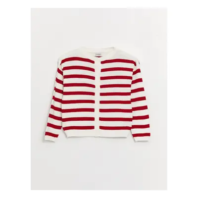 LC Waikiki Crew Neck Striped Long Sleeve Girl's Knitwear Cardigan