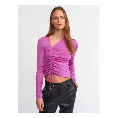 Dilvin Side V Front Gathered Sweater-fuchsia