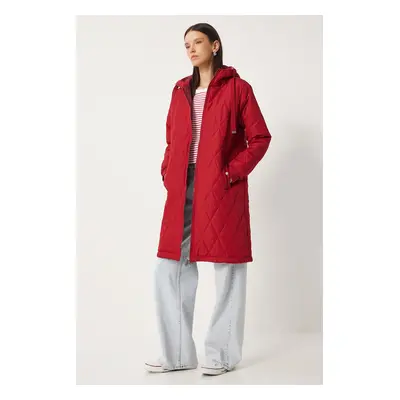 Happiness İstanbul Women's Red Hooded Quilted Coat