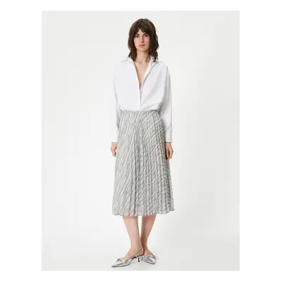 Koton Midi Skirt Pleated Elastic Waist Patterned