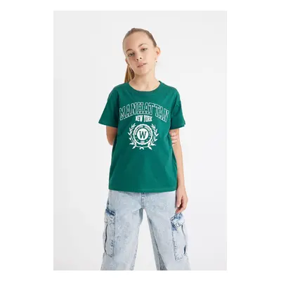 DEFACTO Girl Relax Fit Crew Neck Text Printed Short Sleeve School T-Shirt