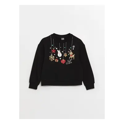 LC Waikiki Crew Neck Christmas Themed Long Sleeve Girl's Sweatshirt