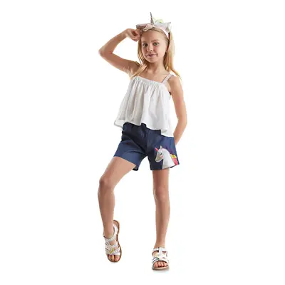 Denokids Colorful Tassel Unicorn Girl's Summer Blouse Denim Shorts Set