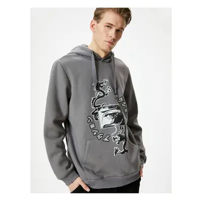 Koton Back Printed Hoodie Asian Theme Kangaroo Pocket Detail