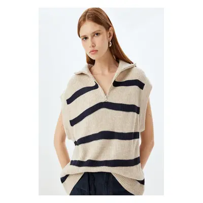 Koton Navy Blue Striped Women's Vest