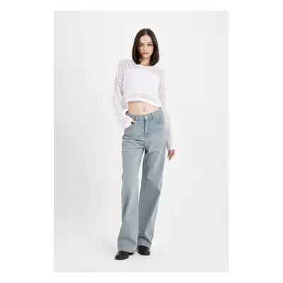 DEFACTO 90's Wide Leg High Waist Long Jean Washed Trousers