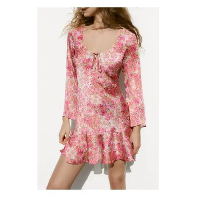 Madmext Pink Flower Patterned Dress