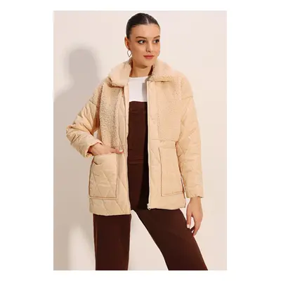 Bigdart Plush Detailed Oversize Puffer Jacket - Beige