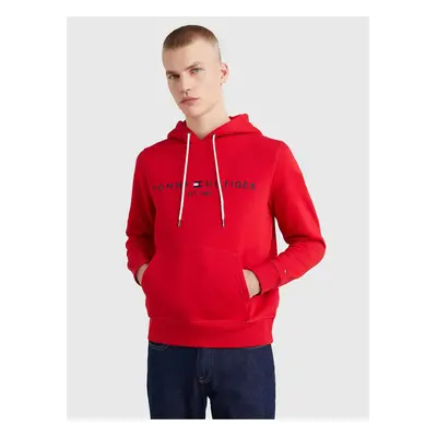 Červená pánská mikina Tommy Hilfiger Tommy Logo Hoody - Pánské