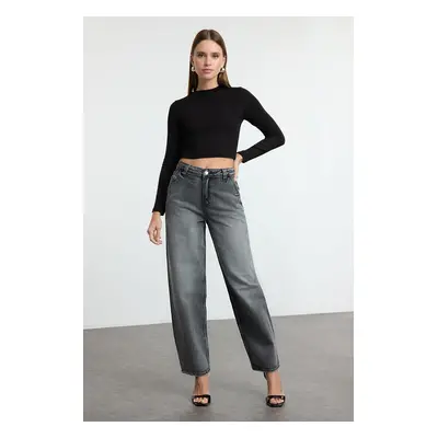 Trendyol Anthracite High Waist Skater Baggy Jeans