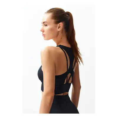 Trendyol Premium Black Supportive/Shaping Back Barter Detailed Knitted Sports Bra