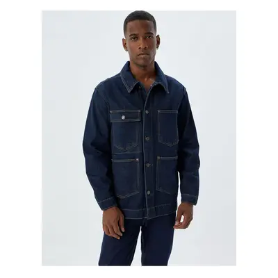 Koton Denim Jacket Oversize Shirt Collar Buttoned Cotton