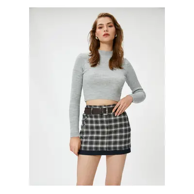 Koton Crop Sweater Pletenina Poloviční rolák žebrovaný