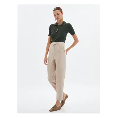 Koton Fabric Trousers High Waist Pleat Detailed Buttoned Zipper