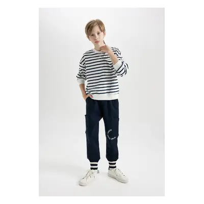 DEFACTO Boy Navy Blue Elastic Waist and Leg Printed Tracksuit Bottoms