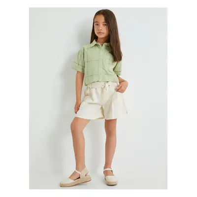 Koton Linen Shorts with Belt Detail, Pockets, Elastic Waist