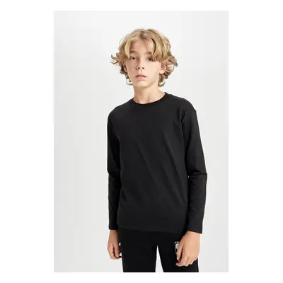 DEFACTO Boy Regular Fit Seasonal Basic Crew Neck Long Sleeve Cotton Black T-Shirt