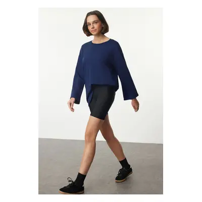 Trendyol Navy Blue Crew Neck Oversize/Wide Fit Spanish Sleeve Knitted Sweatshirt