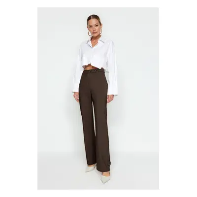 Trendyol Brown Straight/Straight Cut Woven Belt Detailed Fabric Trousers