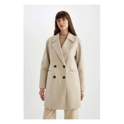 DEFACTO Windproof Long Cashmere Coat Oversize Wide Cut Double Breasted Collar Button