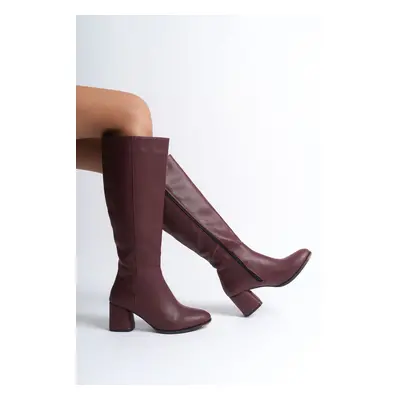 Capone Outfitters Oval Toe Side Zipper Burgundy Heeled Women's Boots