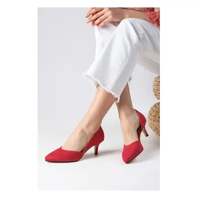 Mio Gusto Rene Red Color Suede Low Heeled Women's Shoes