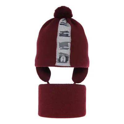 AGBO Boy's spring/ autumn set: hat and tube scarf burgund Saper with pompom