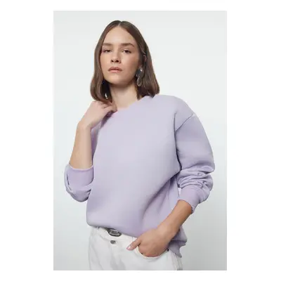 Trendyol Lilac Thick Fleece Inside Regular/Normal Fit Crew Neck Basic Knitted Sweatshirt