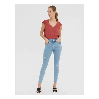 Světle modré skinny fit džíny s potrhaným efektem VERO MODA Soph - Dámské